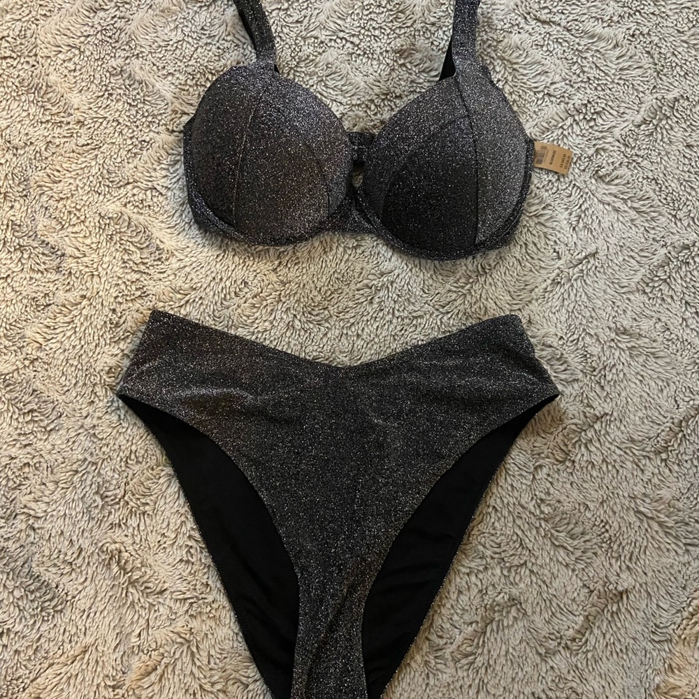 NWT Victoria secret PINK sparkly black bikini